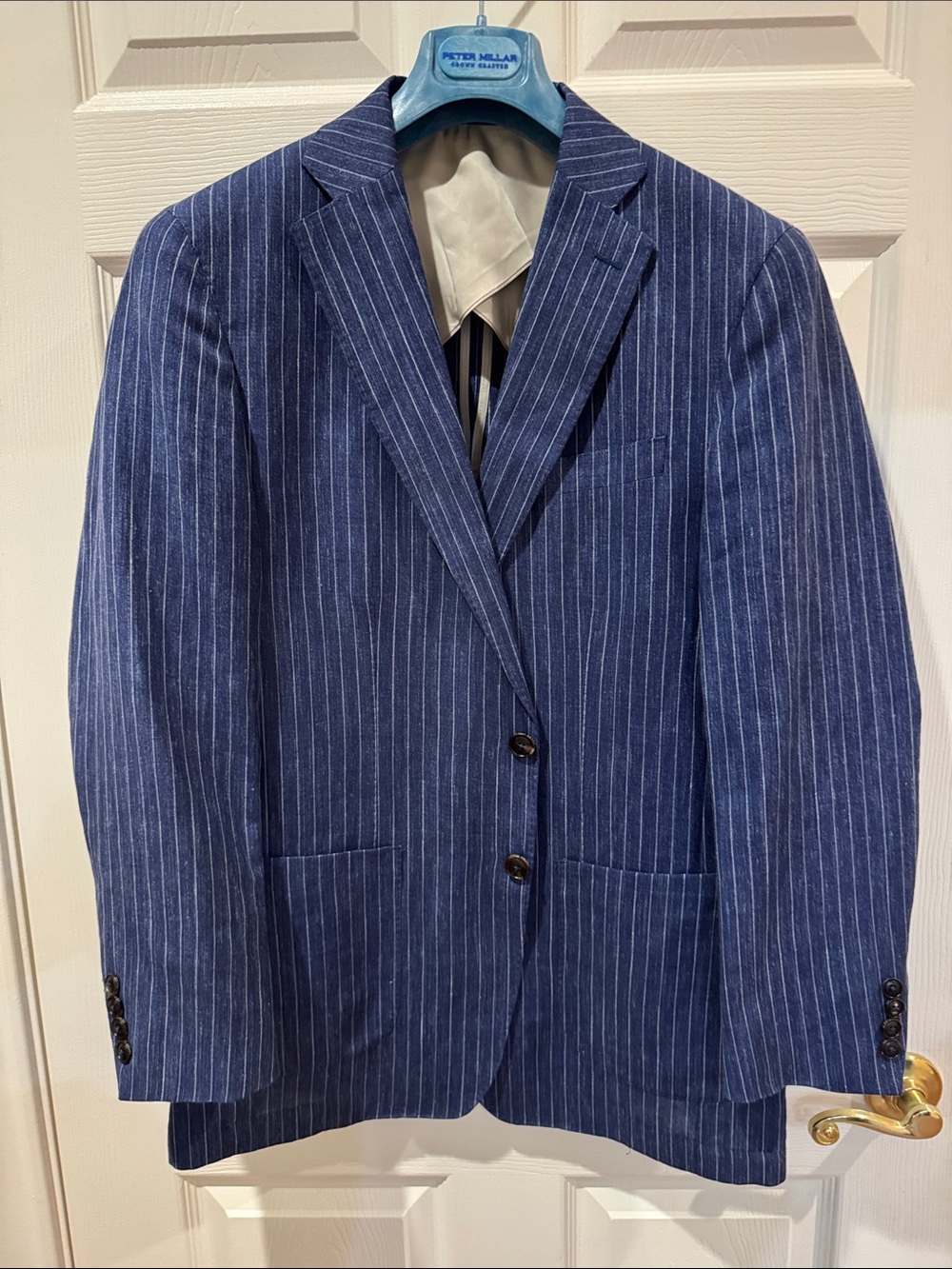 Peter Millar Blue Pinstripe Linen Blazer - Classic Tailored Jacket